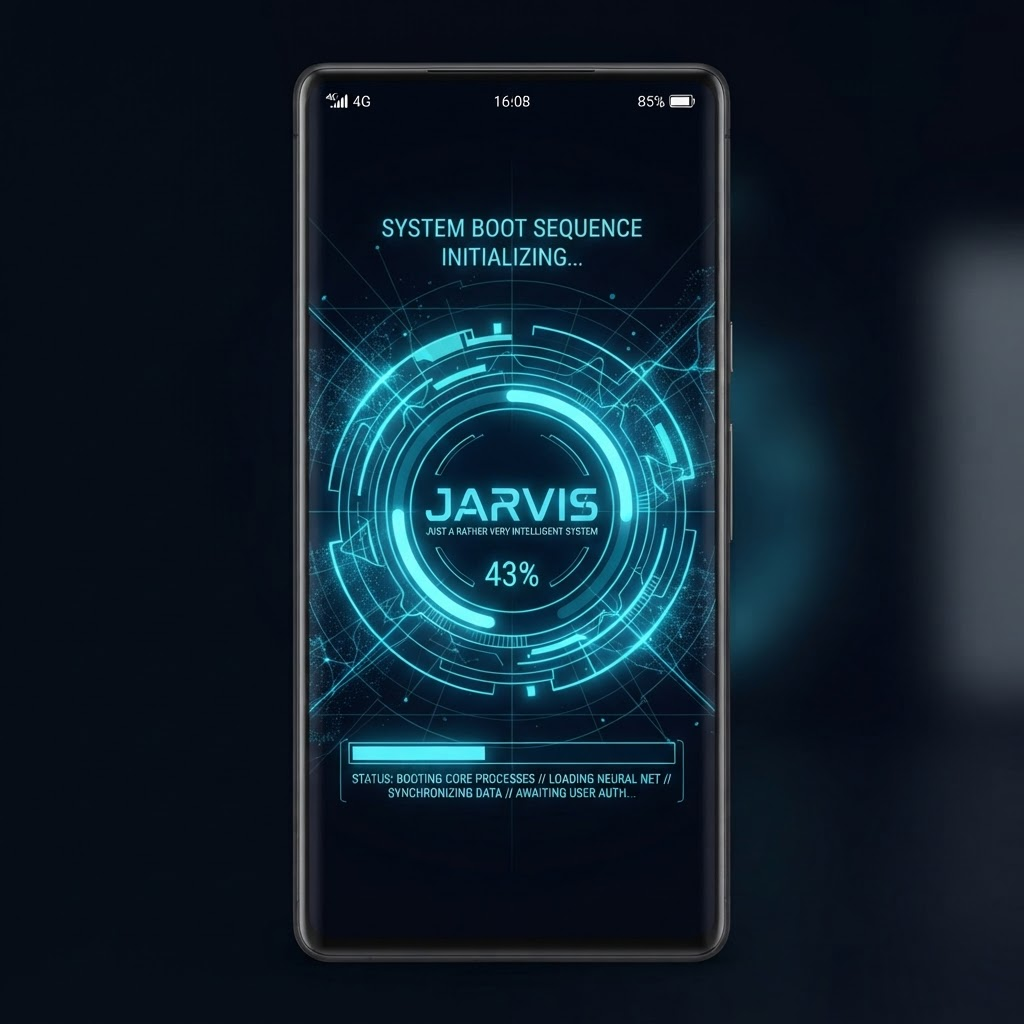 JARVIS system boot screen with neural interface loading sequence
